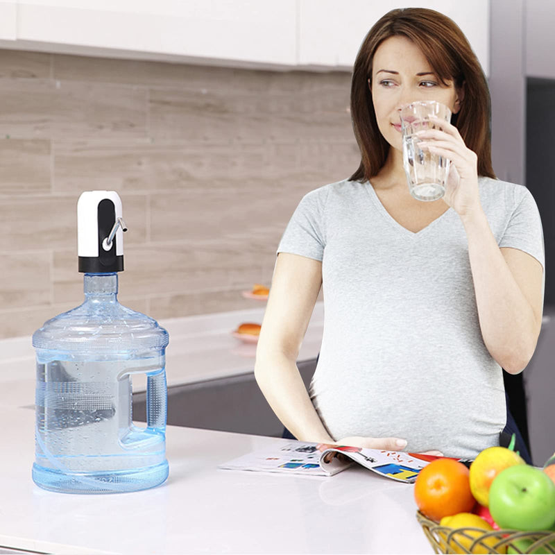 Water Bottle Pump 5 Gallon Electric Drinking Water Pump Portable Water Dispenser USB Charging Water Bottle Pump Water Bottle for Universal 2-5 Gallon Bottle White