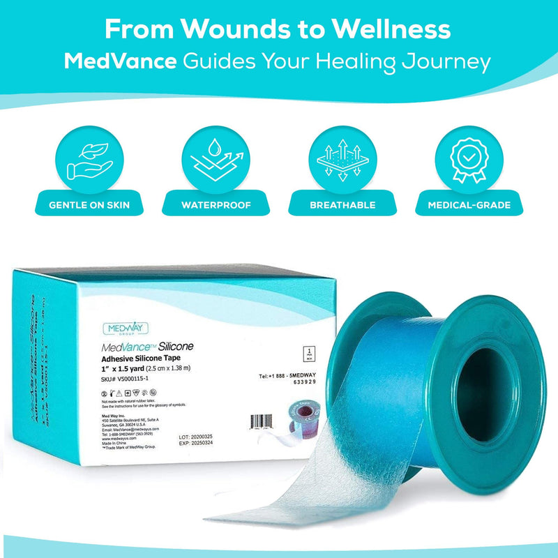 Medvance Soft Silicone Tape with Perforation for Easy Cut Size - 1" Width (1 Pack, 1.5 Yards)