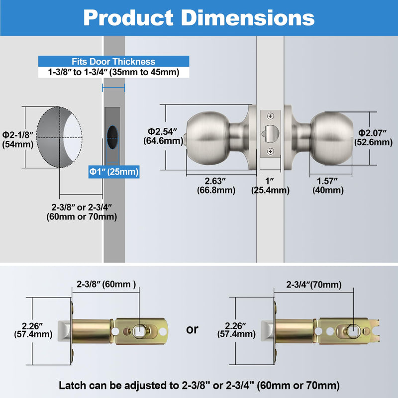 BESTTEN 4 Pack Door Knob with Lock and Key, Keyed Different Entry Door Knob, for Entrance and Front Door, Satin Nickel