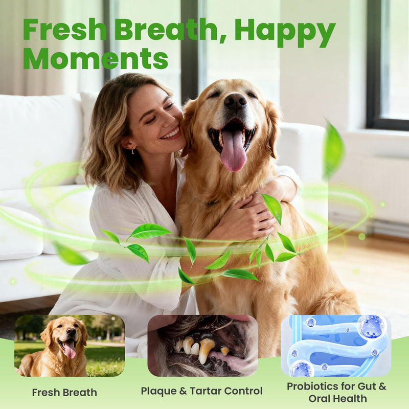 Dog Dental Powder for Dogs Teeth Cleaning Powder Probiotic Dental Care Supplement for Pet Dog Breath Freshener, with Brown Algae, Plaque Tartar Remover, Fresh Breath, Sensitive Stomach Support
