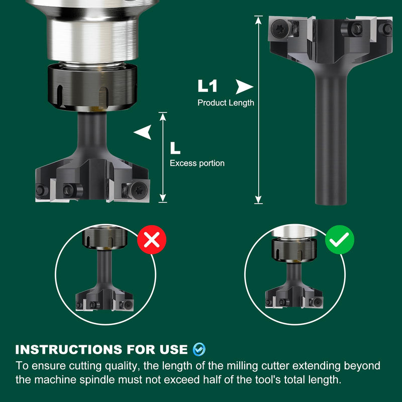 CNC Spoilboard Surfacing Router Bit 1/2'' Shank, Slab Flattening Router Bit with 2" Cutting Diameter, Planing Bit for Woodworking with 6 Carbide Inserts