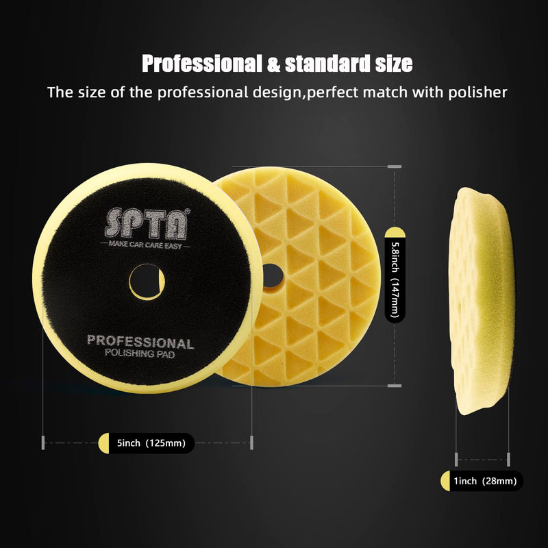 SPTA 5 Inch 125mm Body Repair Polishing Pad Set - 6 Pcs Buffing Pads with Sponge, Wool and Micro-Fiber for Car Detailing 5 Inch (125mm)