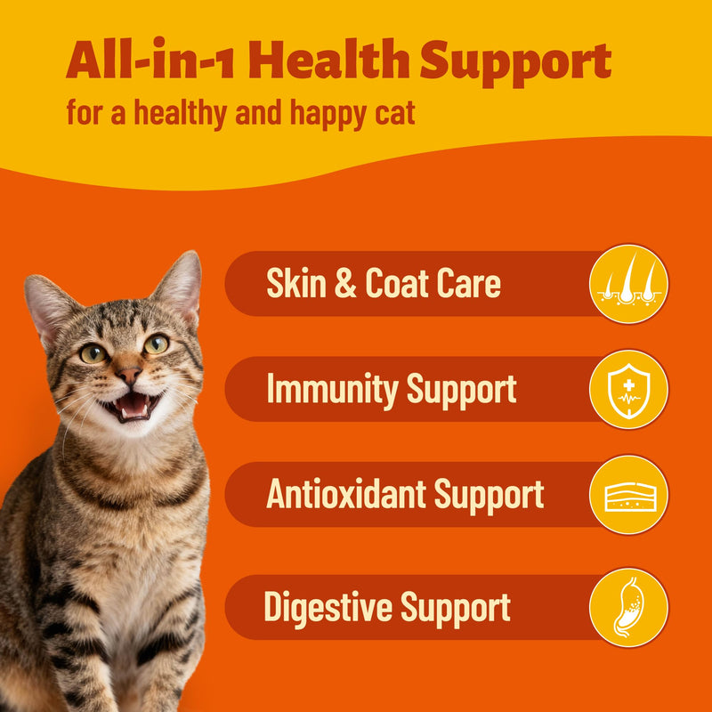 24-in-1 Vitamins Supplements and Taurine for Cats with CoQ10, Lysine, Glucosamine, Omega 3 - Cat Vitamins for Indoor Cats for Heart Health, Immunity Support, Shiny Skin&Coat- 330 Bites 7.76oz