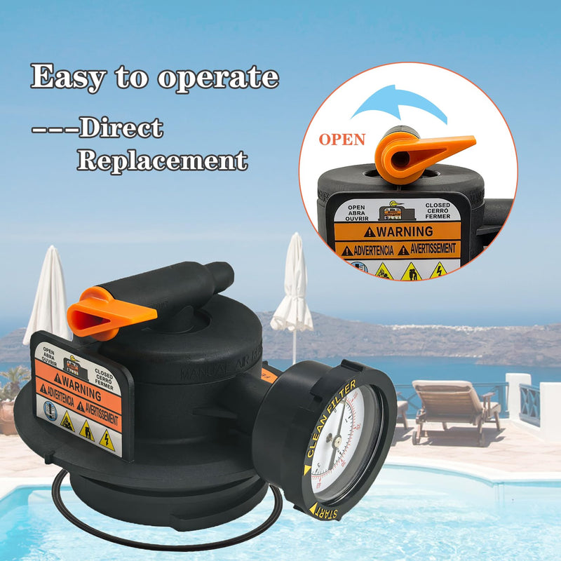 2420MAR2 Manual Air Relief Assembly, DEX2420MAR2 Air Relief Valve, Compatible with Pro-Grid DE, Swim Clear and Swim Clear Cartridge Filters with Teflon Tape and O-Ring
