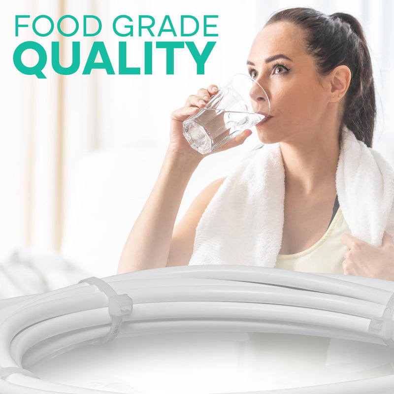 1/4" OD NSF Certified 25 Feet Length Tubing for Reverse Osmosis De-ionized Water Filtration Systems, Refrigerators, and Other Appliances (1/4" OD, 25', White) 25' x 1/4" OD