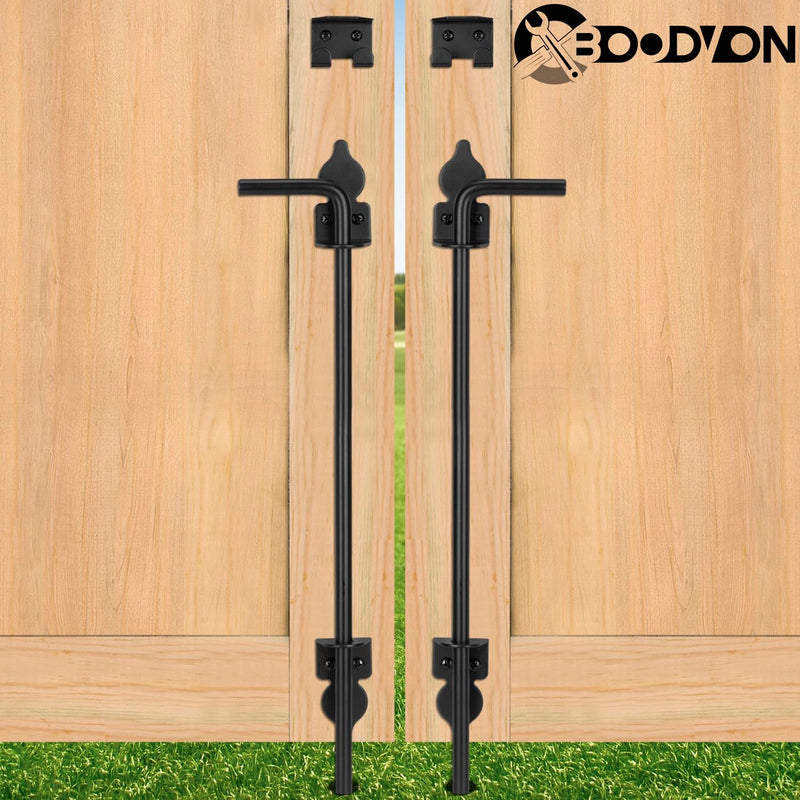 24 Inch Cane Bolt Gate Drop Rod Heavy Duty Gate Hardware, Gate Ground Latch for Wooden Fences, Metal Gates Doors Stopper for Gate Ground, Wrought Iron Gate Latches, Black Finish(2 Pack) 2 24 Inch