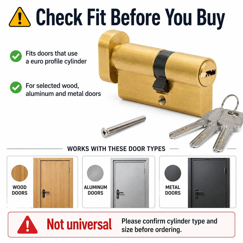 65mm Euro Profile Lock Cylinder with 3 Keys, 27.5/10/27.5 Single Open Brass Door Lock Cylinder, Anti-Rust Corrosion Resistant Anti-Theft Replacement Cylinder for Wood, Metal, Satin Brass