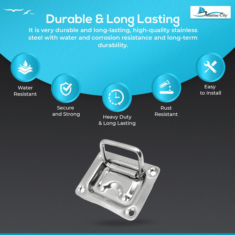 MARINE CITY Hatch Lift Handle Ring Pull 304 Stainless Steel Flush Recessed Handle 3 Inches × 2-1/4 Inches for Marines, Boats, Ships, Yachts (Pack of 4)