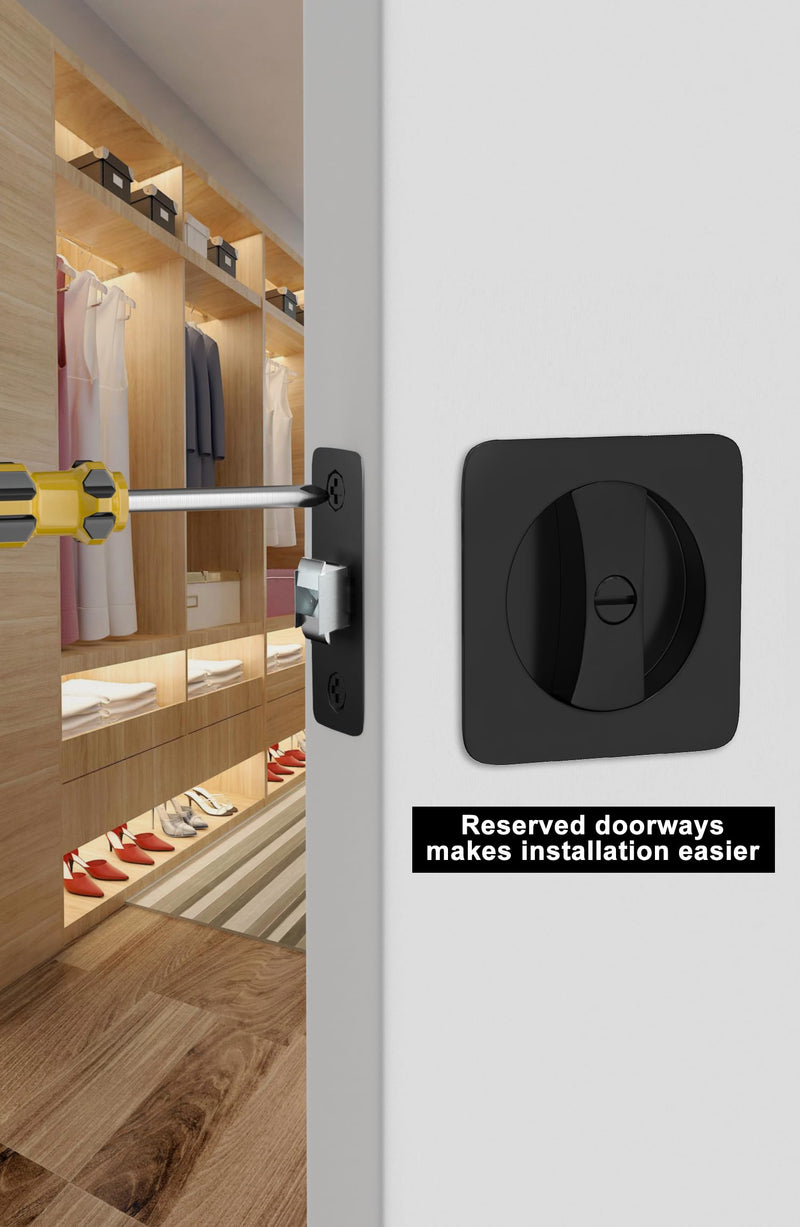 goldenwarm Black Pocket Door Lock, Rounded-Corner Square Sliding Pocket Door Hardware Privacy Pocket Door Latch for Bathroom & Bedroom - 1 Pack Privacy 1 Pack
