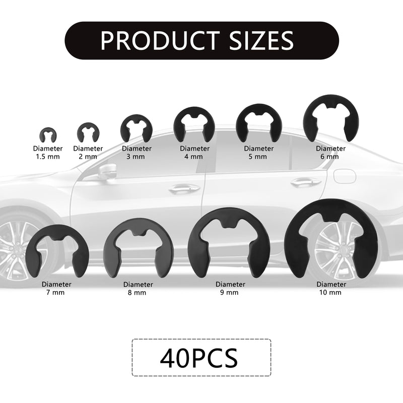 400PCS Car Retaining Rings,Alloy Steel E Clips Assortment Kit with 10 Size (M1.5 M2 M3 M4 M5 M6 M7 M8 M9 M10),External Snap Ring Kit Retaining Washers Car Accessories for Car Truck SUV