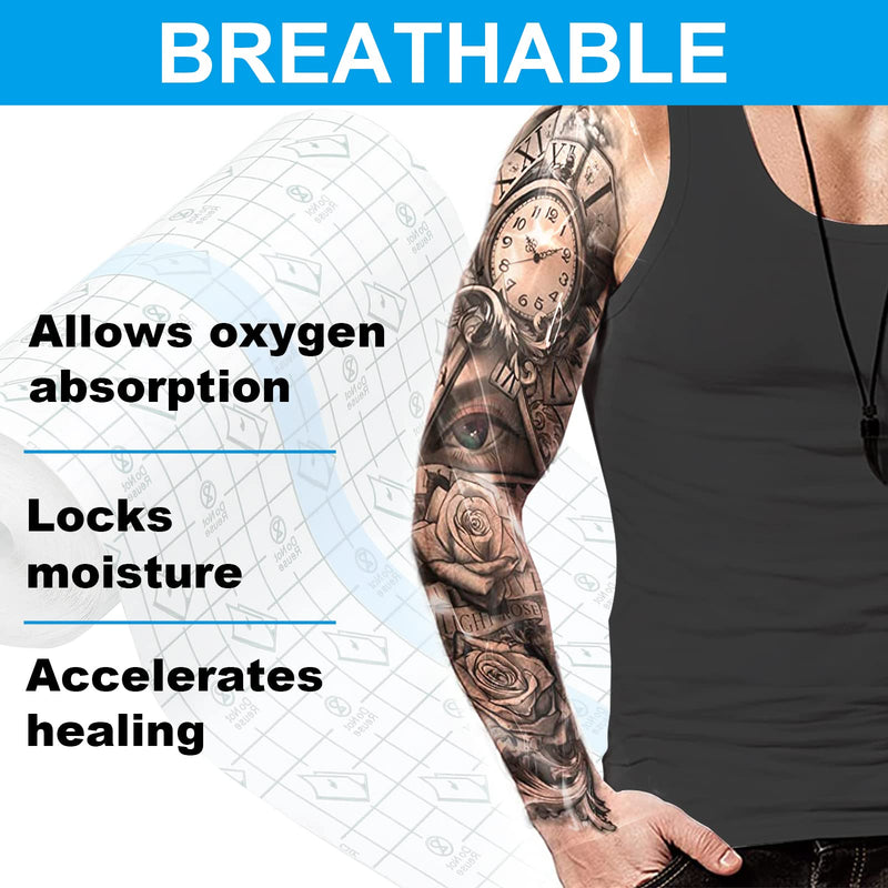 Hion Tattoo Aftercare Waterproof Bandage Transparent Film Dressing 50 Pre-Cut Sheets 4 x 4 Inch Tattoo Cover Up Tape Second Skin Adhesive Bandage Waterproof Wound Cover for Swimming Shower Shield 50pcs - 4 x 4 Inch