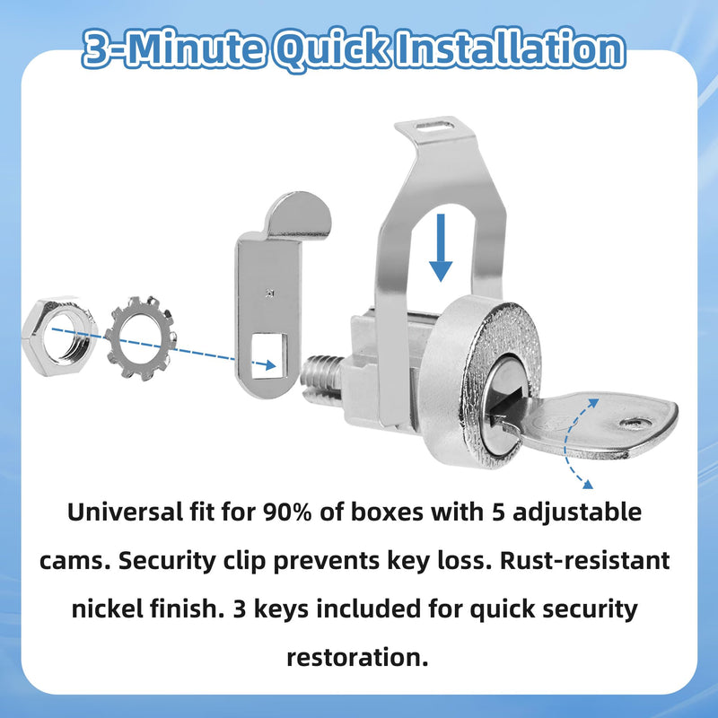 NBPLUS Mailbox Lock for L-1172C, USPS Mail Box Latch Tool Box Lock, C9100 Letterbox Lock with 3 Keys and C7120 Cam Replacement Accessories, Nickel Finish 1 Pack