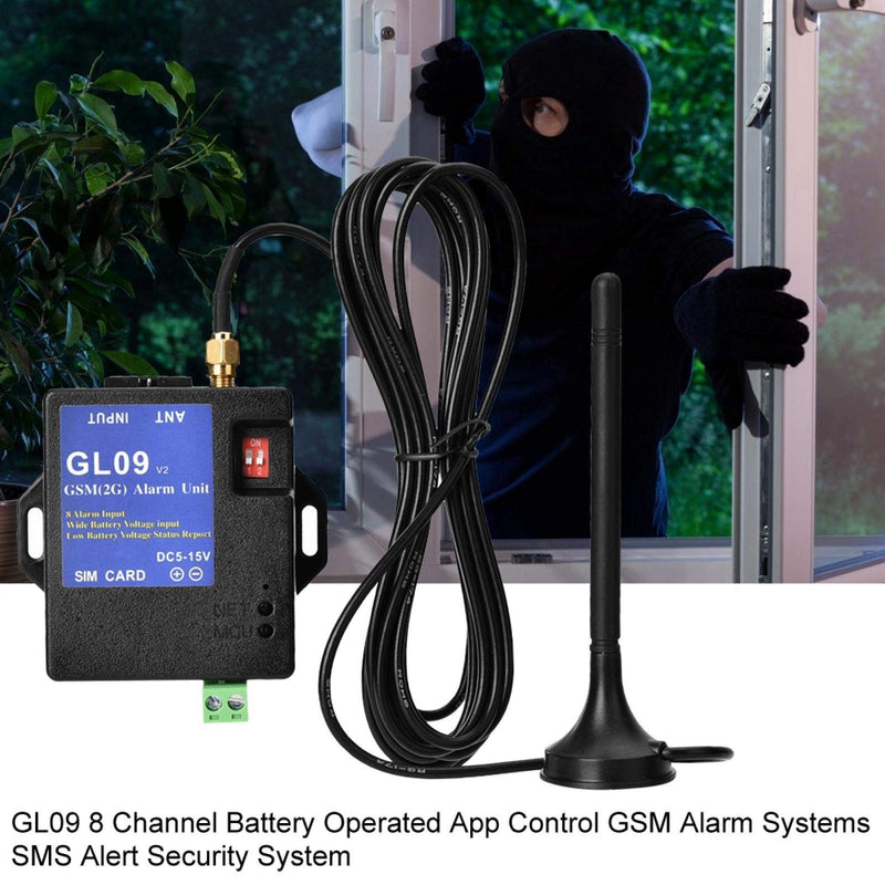 GSM Alarm System, GL09 8 Channel Battery Operated App Control SMS Alert Security Systems for Home and Warehouse