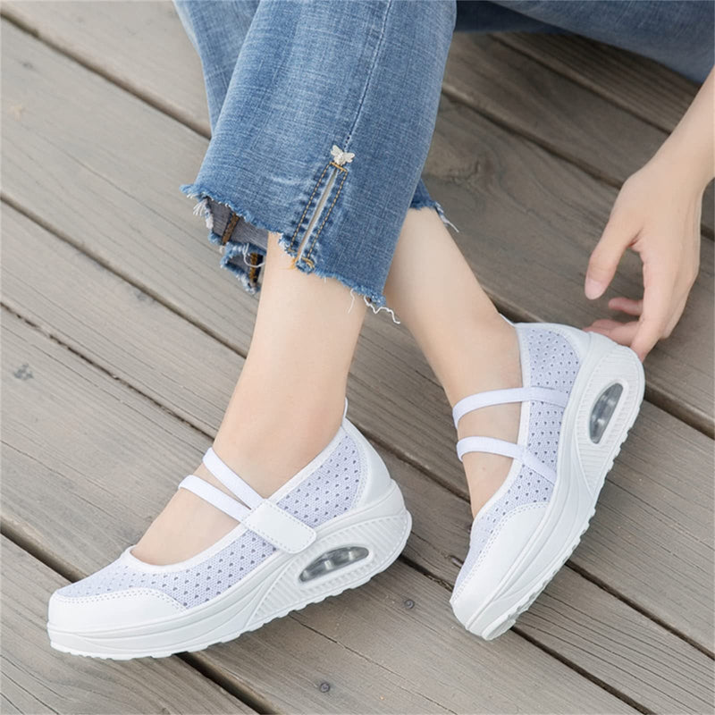 Touchmosees Women's Nurse Sneakers Orthopedic Diabetic Walking Wedge Sneaker Platform Toning Rocker Shoes 8023 White 38