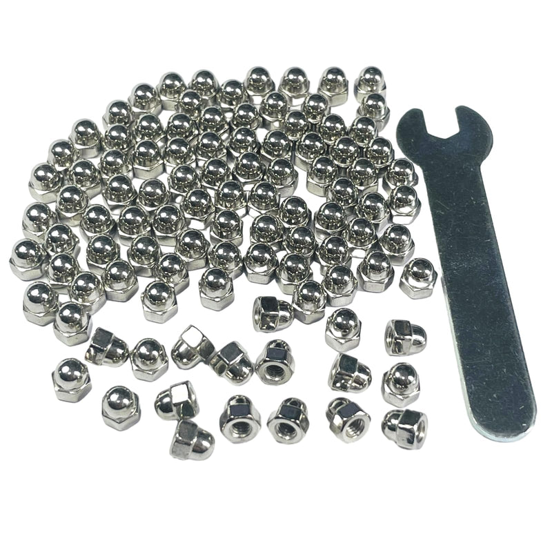 100pcs M3-0.5 Acorn Cap Nuts,M3-0.5 Cap Nuts,Acorn Hex Cap Dome Head Nuts,Dome Nuts,304 Stainless Steel Acorn Nuts,Hardware Nuts,18-8,Bright Finish with Open End Wrench