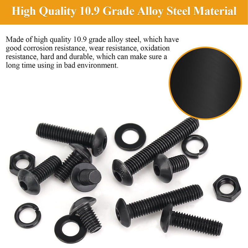 242 Pieces M5 Screws Nuts Washers Set Black, Sutemribor M5 x 8/10/12/16/20/25/30mm Button Head Socket Cap Screws Nuts Washers Assortment Kit, 10.9 Grade Alloy Steel, Fully Threaded M5 Screws Kit
