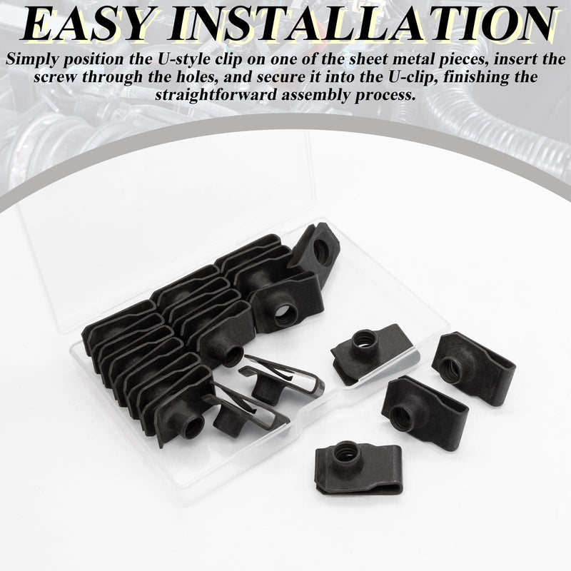 20 Pcs Extruded U Type Nuts Black U-Style Clip-On Nut Bumper Fender U Style Clip U Style Fasteners for Automotive Metal Fender Grill Retainer Clips (5/16-18) 5/16