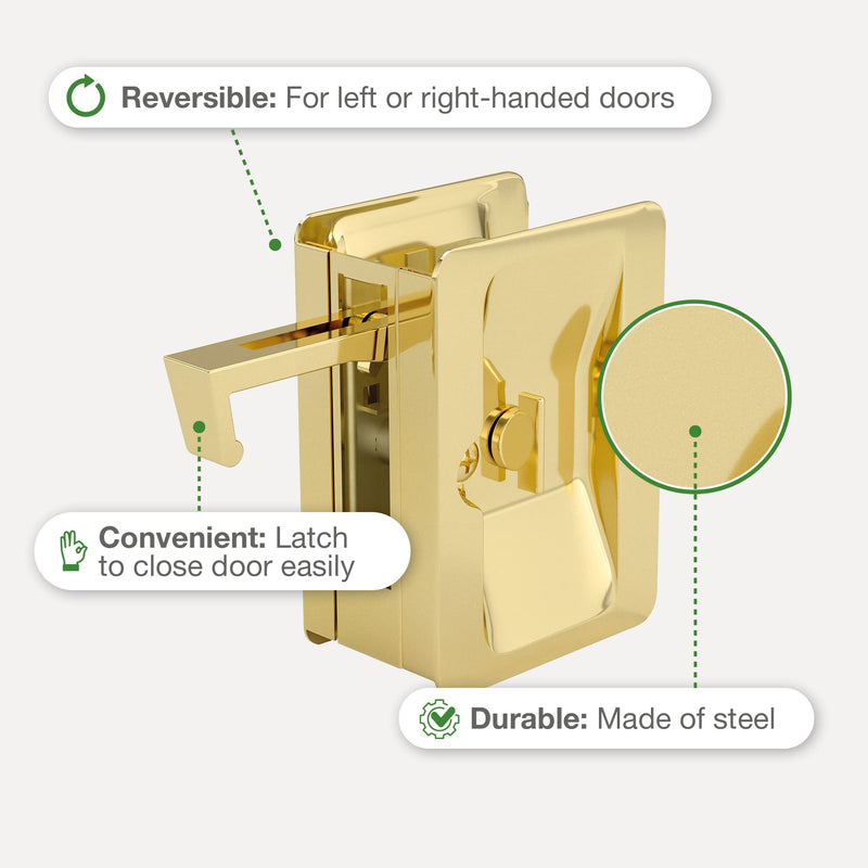 Richelieu Hardware 1701BPSBC Onward Pocket Door Pull, Privacy Lock, 3 1/4 in (82 mm), Rectangular, Brass