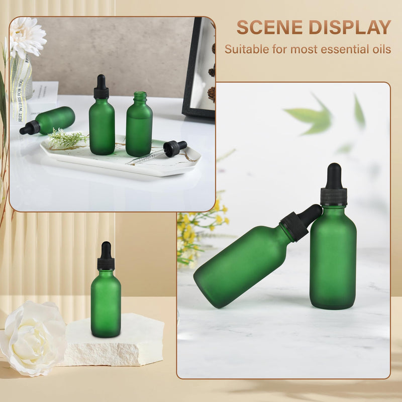 6 Pcs, 2oz Dropper Bottle, Green Glass Eye Dropper Bottle, Tincture Bottles with Dropper, Pretty Finish, Leak-Proof Design, Stronger Suction for All Kinds of Mixed Liquids 2oz-6Pack Green Frosted