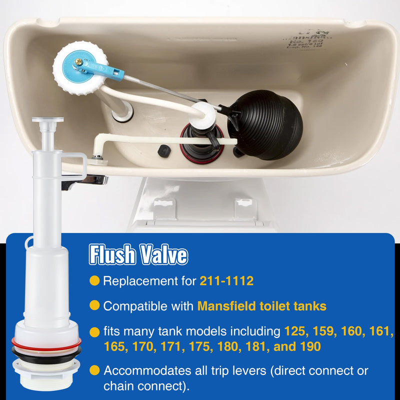 Dreyoo Flush Valve Compatible with 211-11-1/2", Compatible with Mansfield Toilet Tank Models, for All Trip Levers, Replacement Toilets Flush Valve Parts, Tower Type, Plastic 211-1112