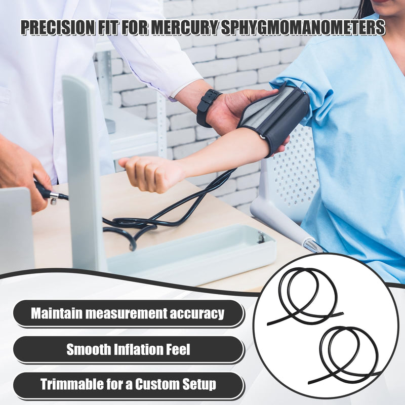 Blood Pressure Cuff Tube, 2 Pack Natural Latex 3FT Sphygmomanometer Hose Replacement for Mercury Sphygmomanometer & Manual BP Monitor, Essential Replacement Part with Standard Connectors Black 3.3FT