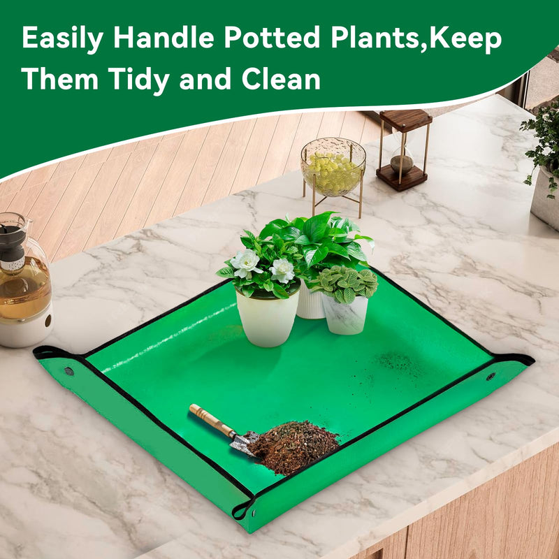 Plant Repotting Mat 26.8" X 26.8",Square Succulent Gardening Mat Waterproof Transplanting Mat Thickened Foldable Soil Change Mat and Potting Soil Mess Control Tidy Tray Repotting Mat Green-small 26.8" X 26.8"