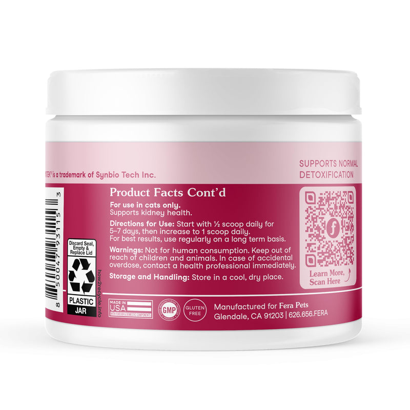 Fera Pets Cat Kidney Support Powder with Antioxidants & Probiotics - Enhances Renal Health & Function - Promotes Regular Detoxification - 60 Scoops