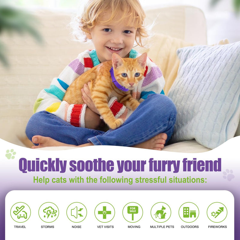 Calming Collar for Cats | Calming Cat Collars Adjustable Soother Anxiety Relief & Stress | Comfort Cat Calm Collars Water Resistant | Pheromone Collar for Cats Rapid Effect Lasts 45 Days (Purple) Purple