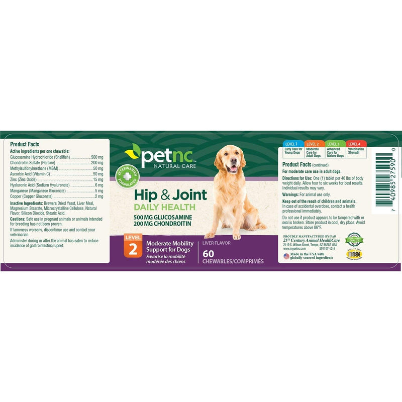 PetNC Natural Care Hip and Joint Health Moderate Chewables for Dogs, 60 Count Level 2 - PawsPlanet Australia