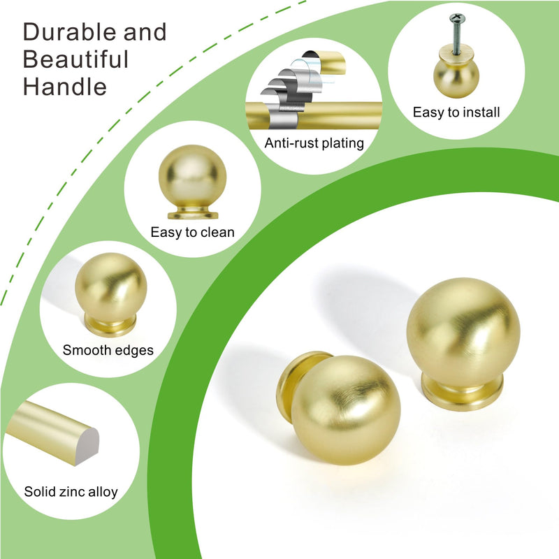 TUNNY 10 Pack Kitchen Cabinet Konbs-Single Hole Brushed Gold Furniture Hardware Handles Drawer pulls for Kitchen Cabinets Bedroom Cabinet Pulls Knob-10Pcs
