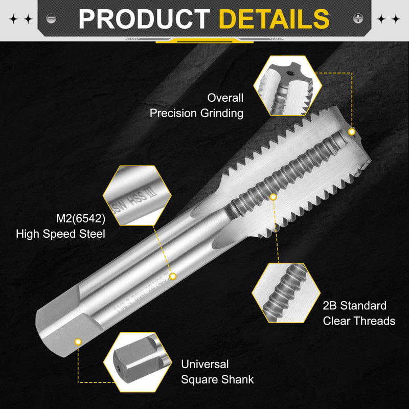 uxcell Hand Bottom Tap 1"-1/8"-7 BSW 2B Thread Bottoming Style Threading Taps High Speed Steel HSS6542 Straight Flutes Screw Tapping Tool