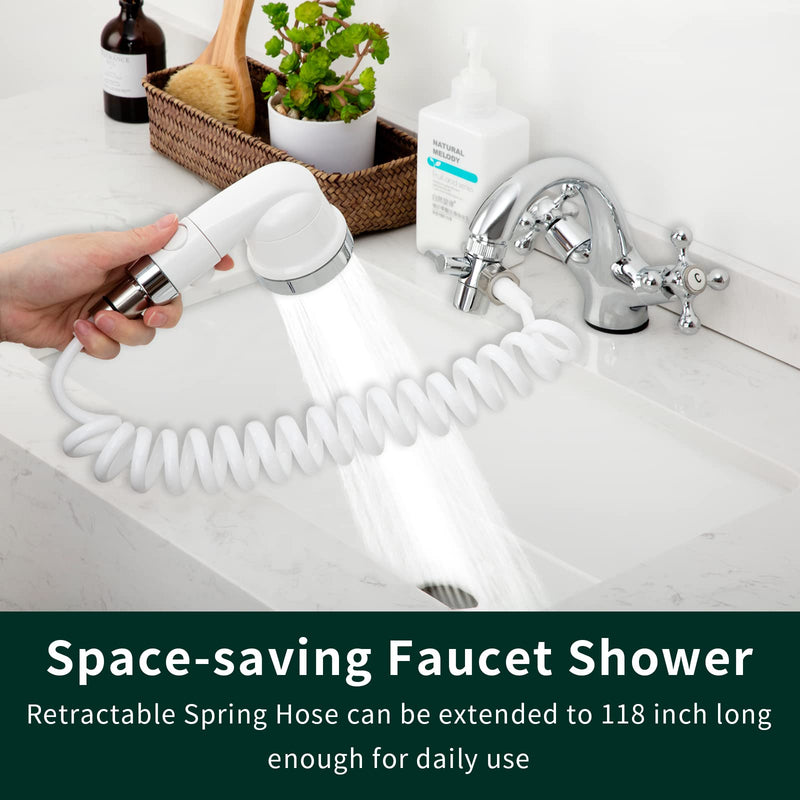ZCONIEY Sink Faucet Sprayer Attachment, Shower Head Attaches To Tub Faucet, Dog Bathing Hose Shower Set for Laundry Bathroom Kitchen b-white