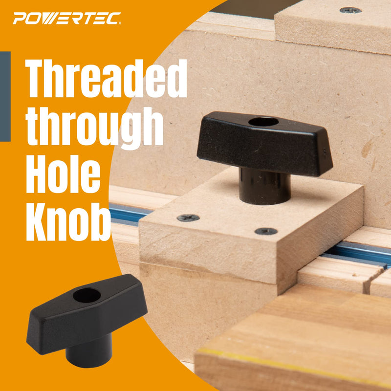 POWERTEC 71121V T Track Knob Kit w/Threaded Knobs and 5/16”-18 T Track Bolts, 16 Piece Set, T Track Accessories for Woodworking Jigs and Fixtures 5/16”-18 threaded, 16 Piece Set Knob Kits