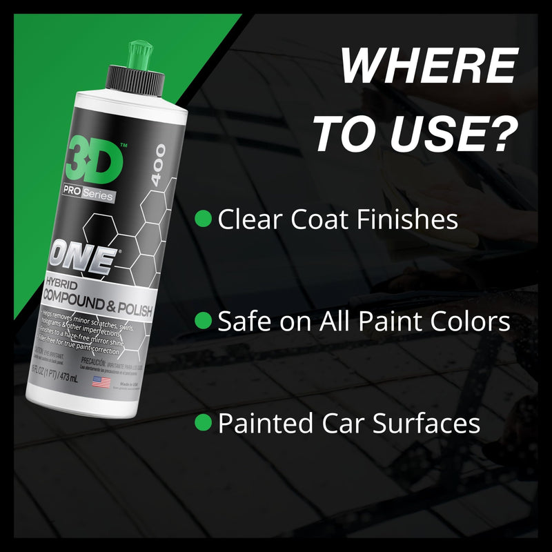 3D One Car Scratch & Swirl Remover Hybrid Rubbing Compound & Polish Buffing Compound for True Paint Correction 16oz Made in USA 16oz.