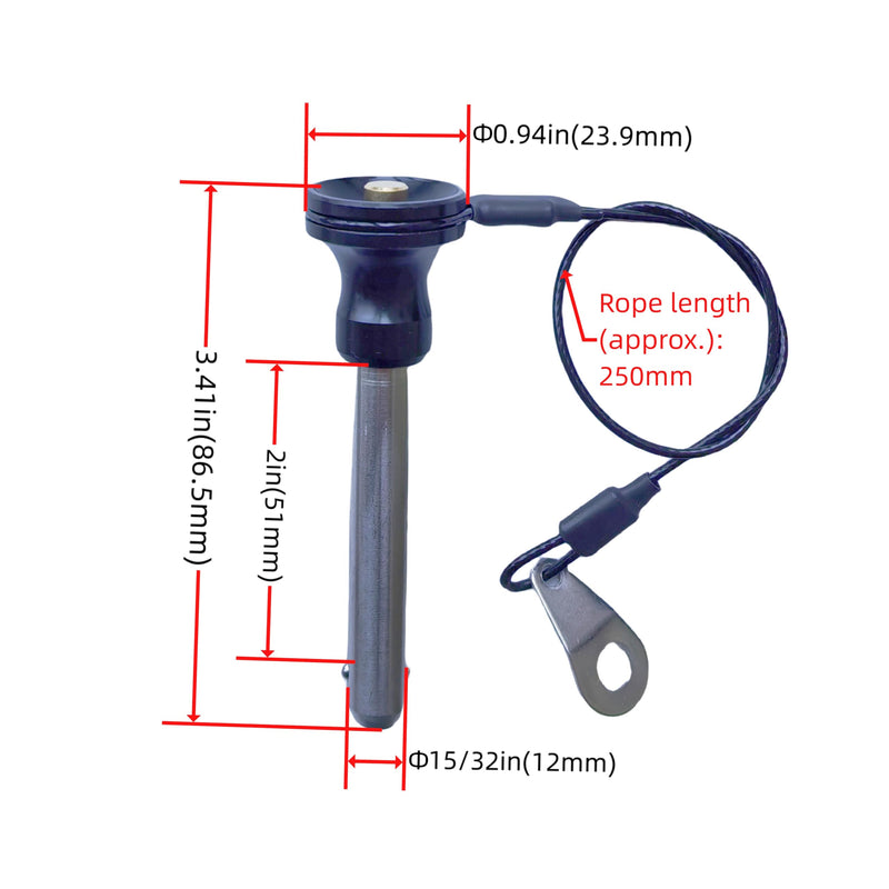 Stainless Steel Handle Ball Lock pin, Multimedia Audio Button Quick Latch Safety pin, Quick-Release pin with Lanyard (Dia:15/32in(12mm)-2pcs, Clamping Length:2in(51mm)) Dia:15/32in(12mm)-2pcs Clamping length:2in(51mm)