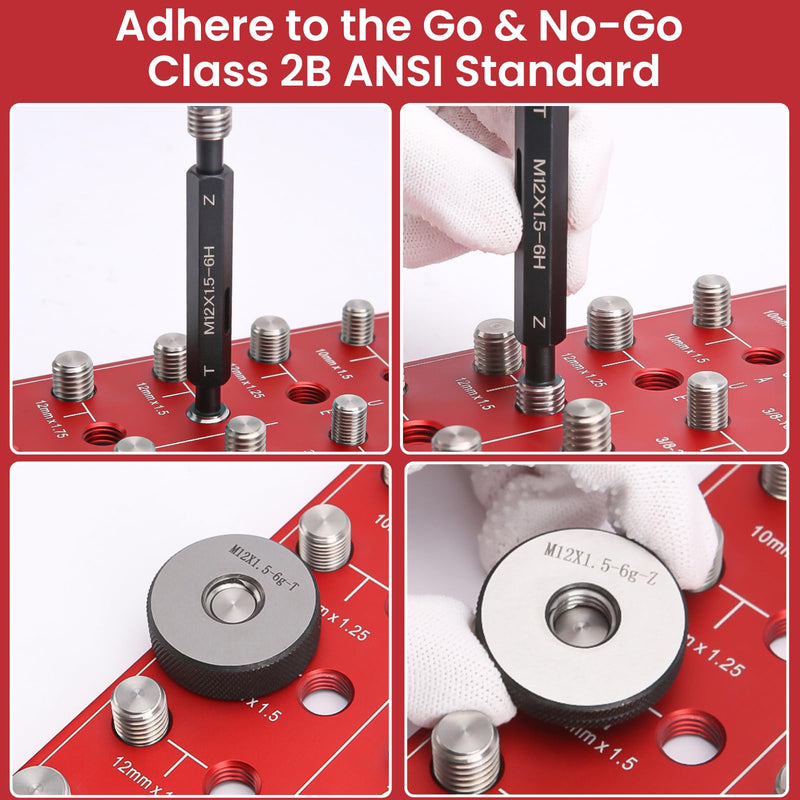 Thread Checker, 30 Nut and Bolt Thread Checker, Bolt Size and Thread Gauge 15 Standard & 15 Metric, Thread Pitch Gauge, Wall-Mountable Bolt Thread Identifier Gauge with Inch & CM Ruler Red