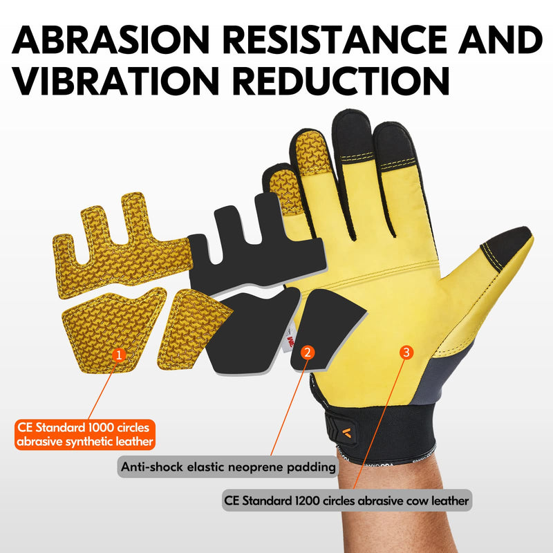 Vgo... Winter Work Gloves for Men, Cold Weather Waterproof Safety Work Gloves,Freezer Gloves,Cow Leather,Touchscreen(1 Pair,M,Gray,CA7724FW) 1 Medium