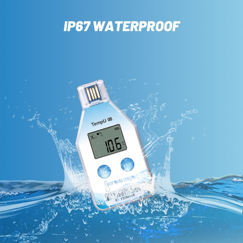 Tzone Temperature Data Logger USB Single Use Temp Tracker 1 Pack 180 Days | PDF&CSV Auto Reports,for Shipping Cold Chain Transport Medicine Refrigerator,Disposable Temp Recorder Sensor,IP67 Waterproof Temperature Data Logger 1 Pack