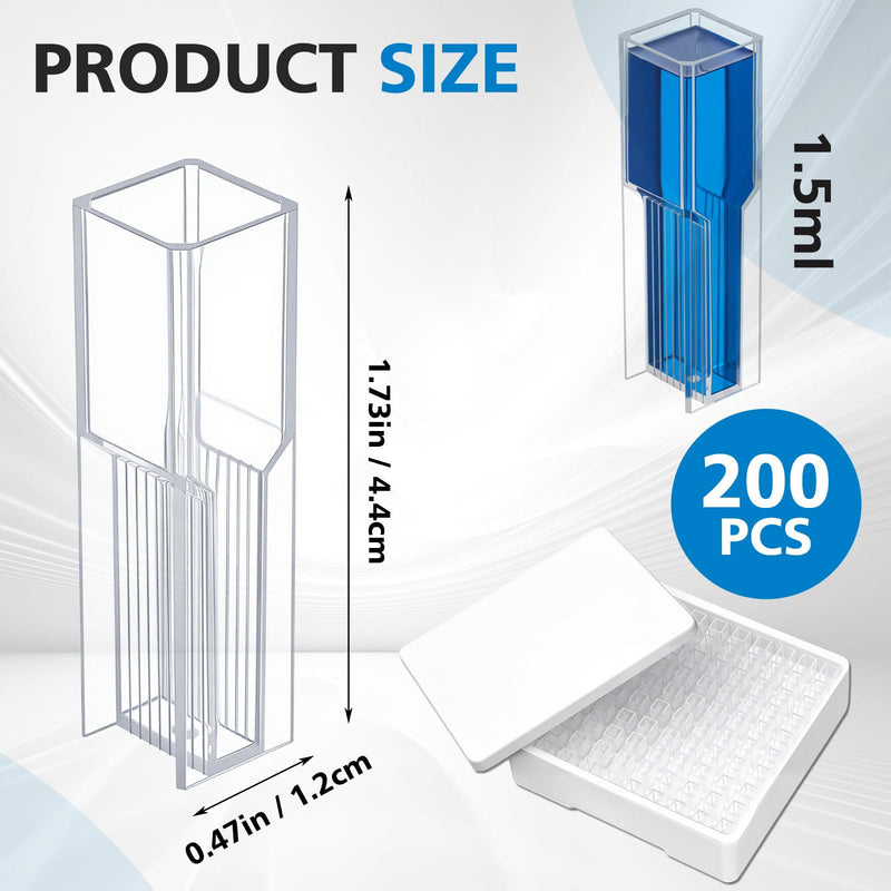 LemonRoad 200 Pcs 1.5ml Polystyrene Cuvette, Disposable Plastic Cuvette, Two Light Windows V Sign, Indicator Light Direction, Reliable Experiments Result for Laboratory Spectrometer Spectrophotometer 2 Light Windows
