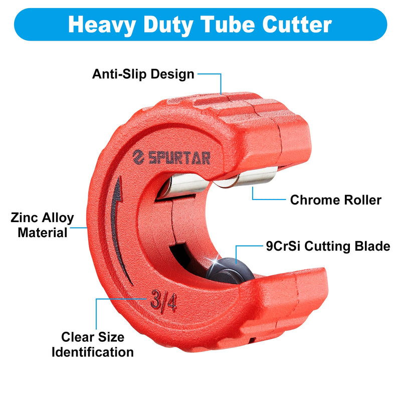 Spurtar 4pcs Pipe Cutter Tool Set 3pcs Copper Tubing Cutter 1/2" 3/4" 1" and 1pc Deburring Tool for Copper, Brass, Aluminum, CPVC Pipe, for Plumbing, HVAC Work, Automotive Repairs, DIY Projects