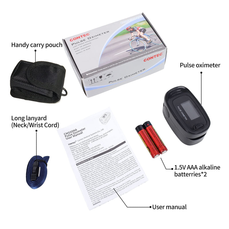 CONTEC CMS50NA Pulse Oximeter Fingertip Blood Oxygen Saturation Monitor SpO2 and PR Value Waveform Blood Oxygen Neck/Wrist Corda, Black