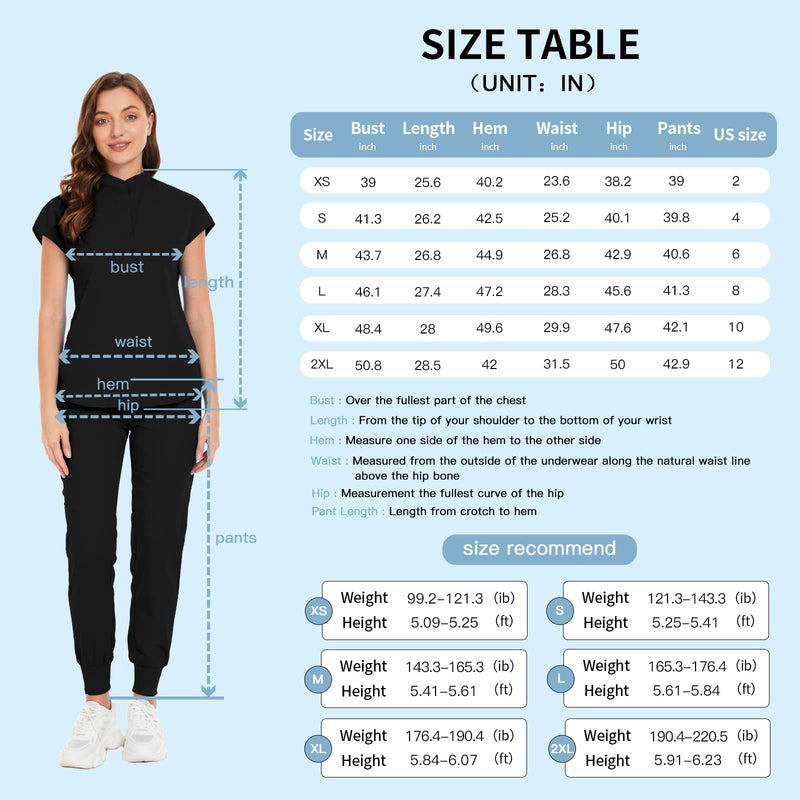 niaahinn Scrubs Set for Women Nurse Uniform Jogger Suit Stretch Top & Pants with Multi Pocket for Nurse Esthetician Workwear Black Large