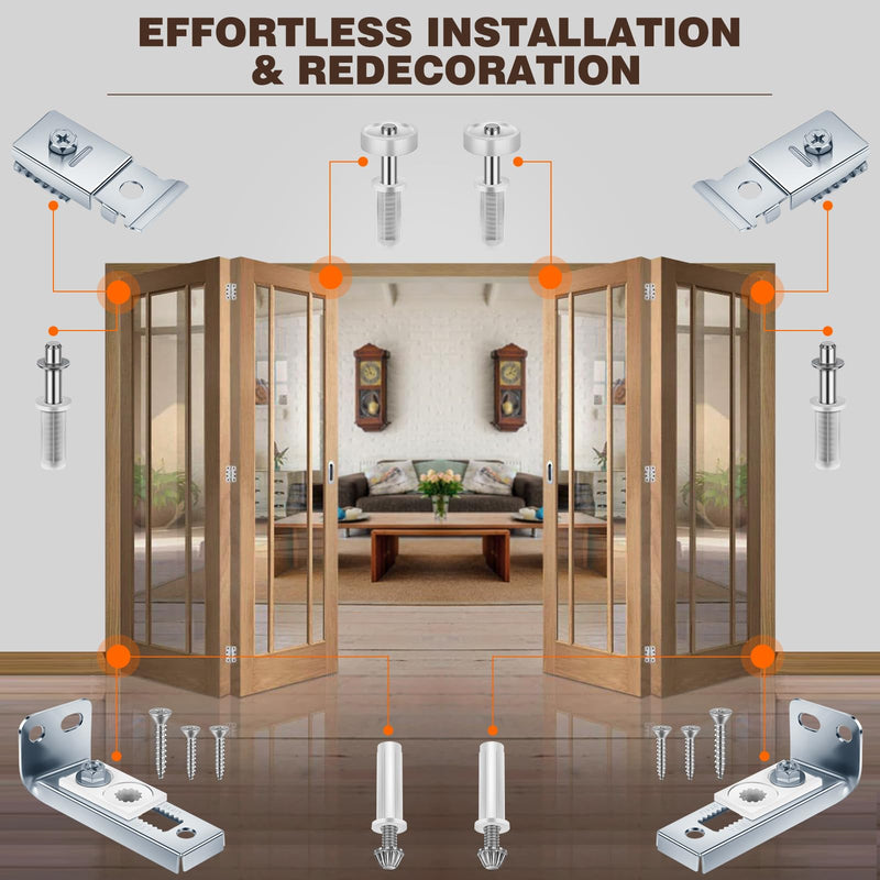 6 Pack Bifold Door Hardware, Folding Closet Doors Repair Kit, Bi Fold Closets Kits with Top and Bottom Bracket, Guide Wheel & Pivot, Fits 7/8" to 1" Track 6 Pack Sliver