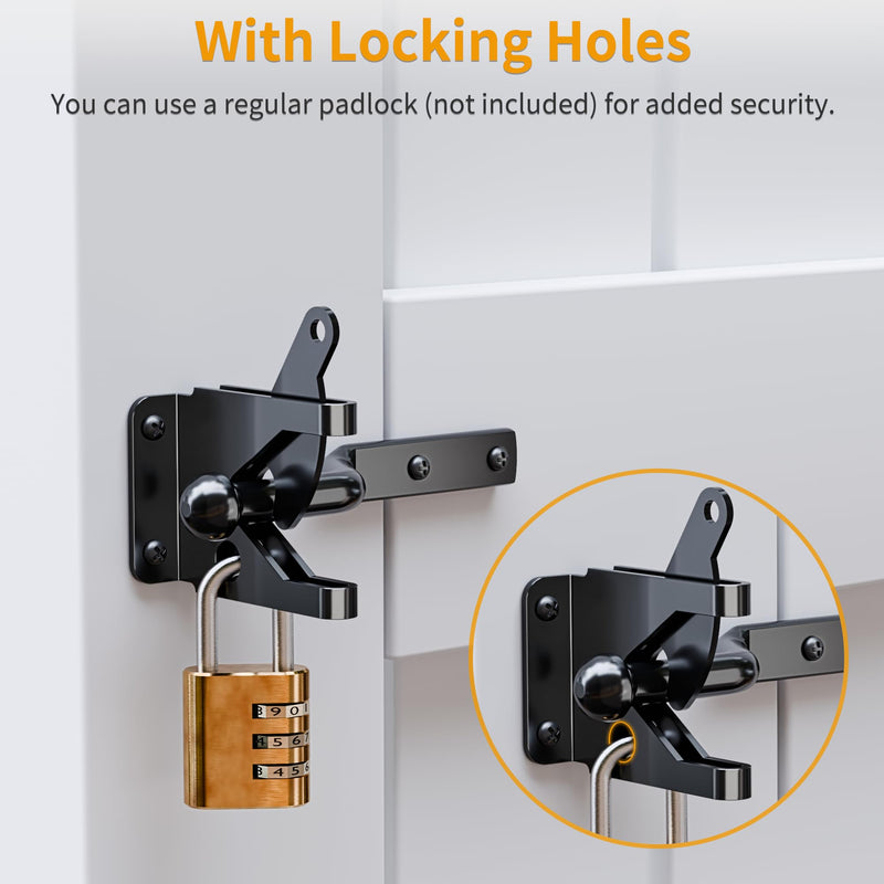 4 Pack, Heavy-Duty Self-Locking Gate Latch for Wood Fence Gate - Automatic Gravity Lever, 4.6in, Durable Steel Sincere, in Sleek,Automatic Gate Latch in Black 4 Pack