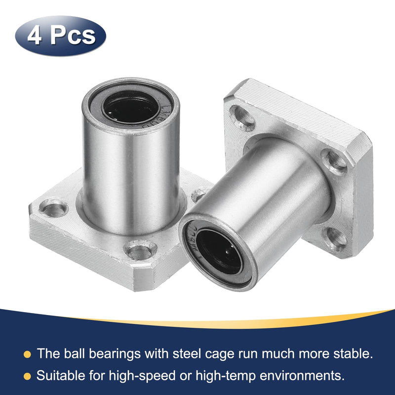 uxcell LMK8UU Linear Ball Bearings 8mm Bore 15mm OD 24mm Length Square Flange Steel Cage for CNC Machine 3D Printer 8 x 15 x 24 mm