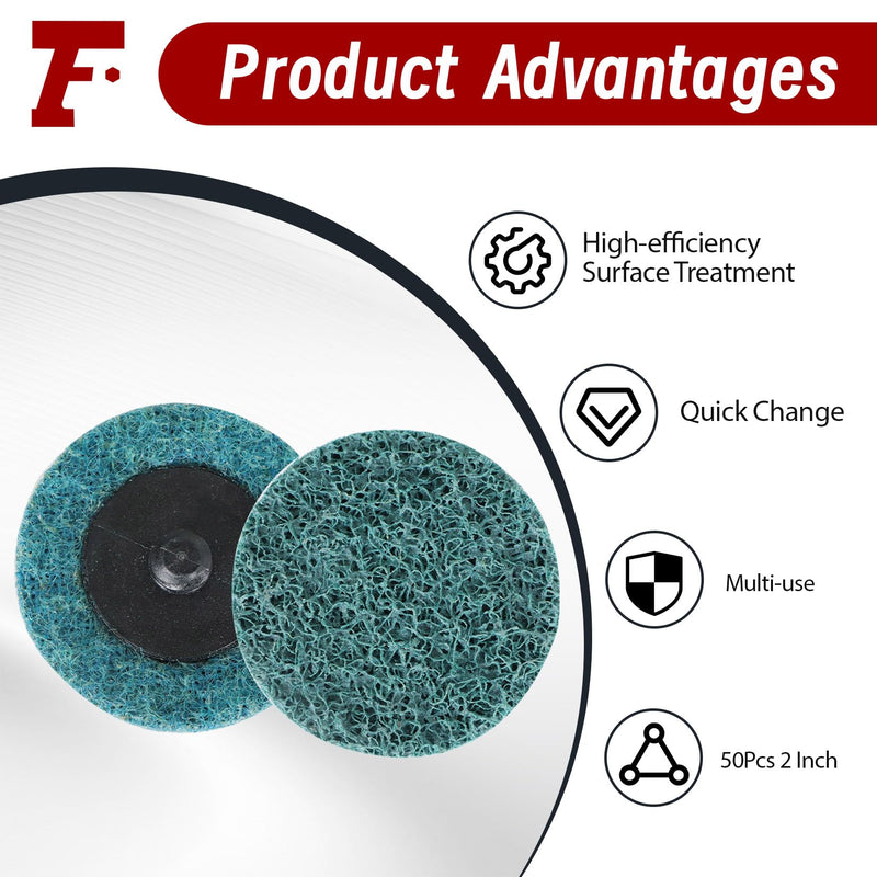 findmall 50Pcs 2 Inch Blue Quick Change Surface Prep Conditioning Discs, Fine Grit for Cleaning, Finishing and Deburring on Metals