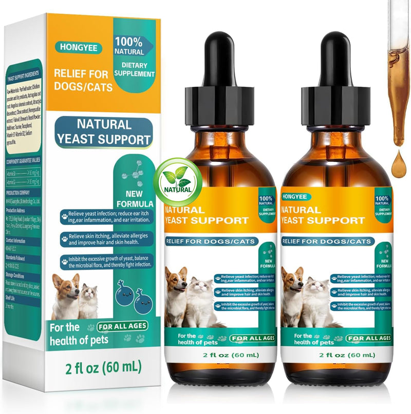 Natural Yeast Relief for Dogs&Cats, Support Healthy Itch Relief, Ear Paw Discomfort Care, Itch Relief for Dog&Cats, Allergy Supports, Inflammation Relief for Dogs(2 Pack (60 ml + 60 ml))