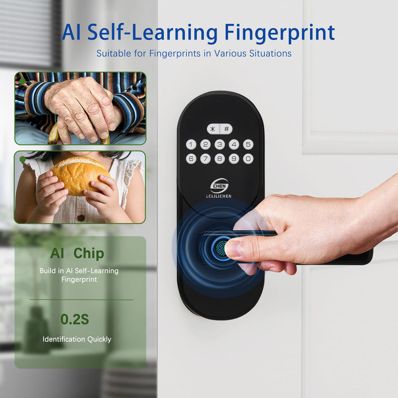 Smart Deadbolt with Handle, Fingerprint Door Lock, Keyless Entry with Keypad & APP Control, IP65 Weatherproof for Front Door, Bedroom, Office