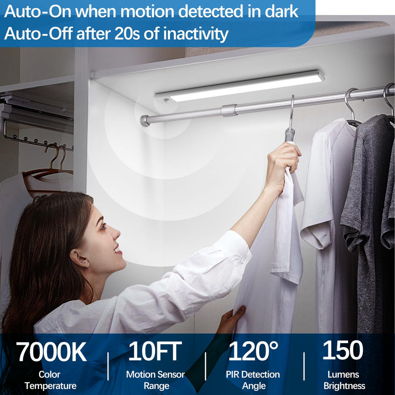 51-LED Motion Sensor Under Cabinet Light, 12-inch Magnetic Rechargeable Under Counter Closet Lights, Wireless Night Light Bar, 3-Pack, Cool White 12 inch