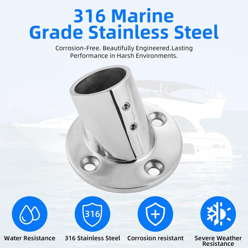 Heavy Duty 316 Stainless Steel Boat Hand Rail Fitting, 1-3/16" Round Base Marine Deck Hardware, Pipe Connector Bracket for Yacht, Pontoon and Center Console (2 PCS) 60 Degree